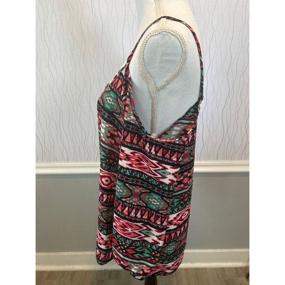 Boho Cold‎ Shoulder Aztec Print Blouse Top Multicolor Pink Green Size M - Picture 5 of 7
